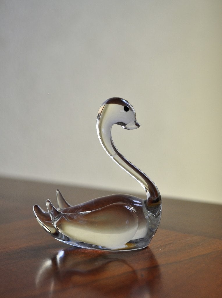 Beeldje Zwaan Glas met Strass 7 cm, Verzamelen, Ophalen of Verzenden, Gebruikt, Vogel, Beeldje of Figuurtje