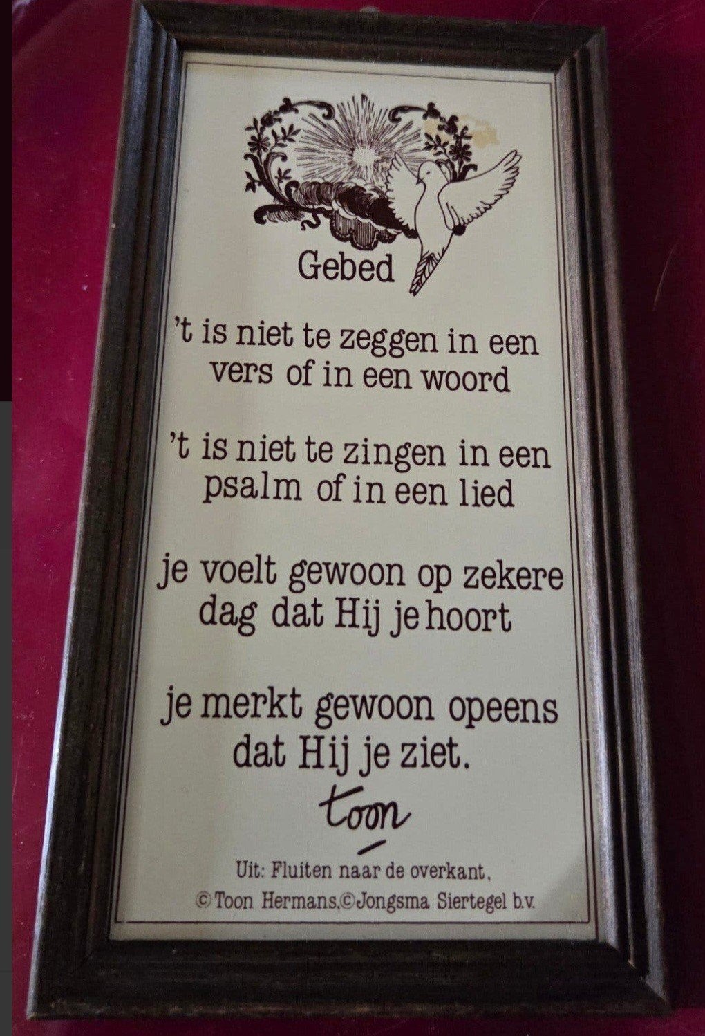 Houten lijst met spreuk op tegel "gebed", Huis en Inrichting, Ophalen of Verzenden, Zo goed als nieuw, Hout