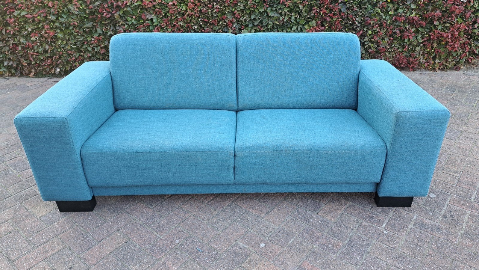 Gratis af te halen: Bankje blauw/groen 2,5 zits, Ophalen, Gebruikt, Driepersoons, 75 tot 100 cm