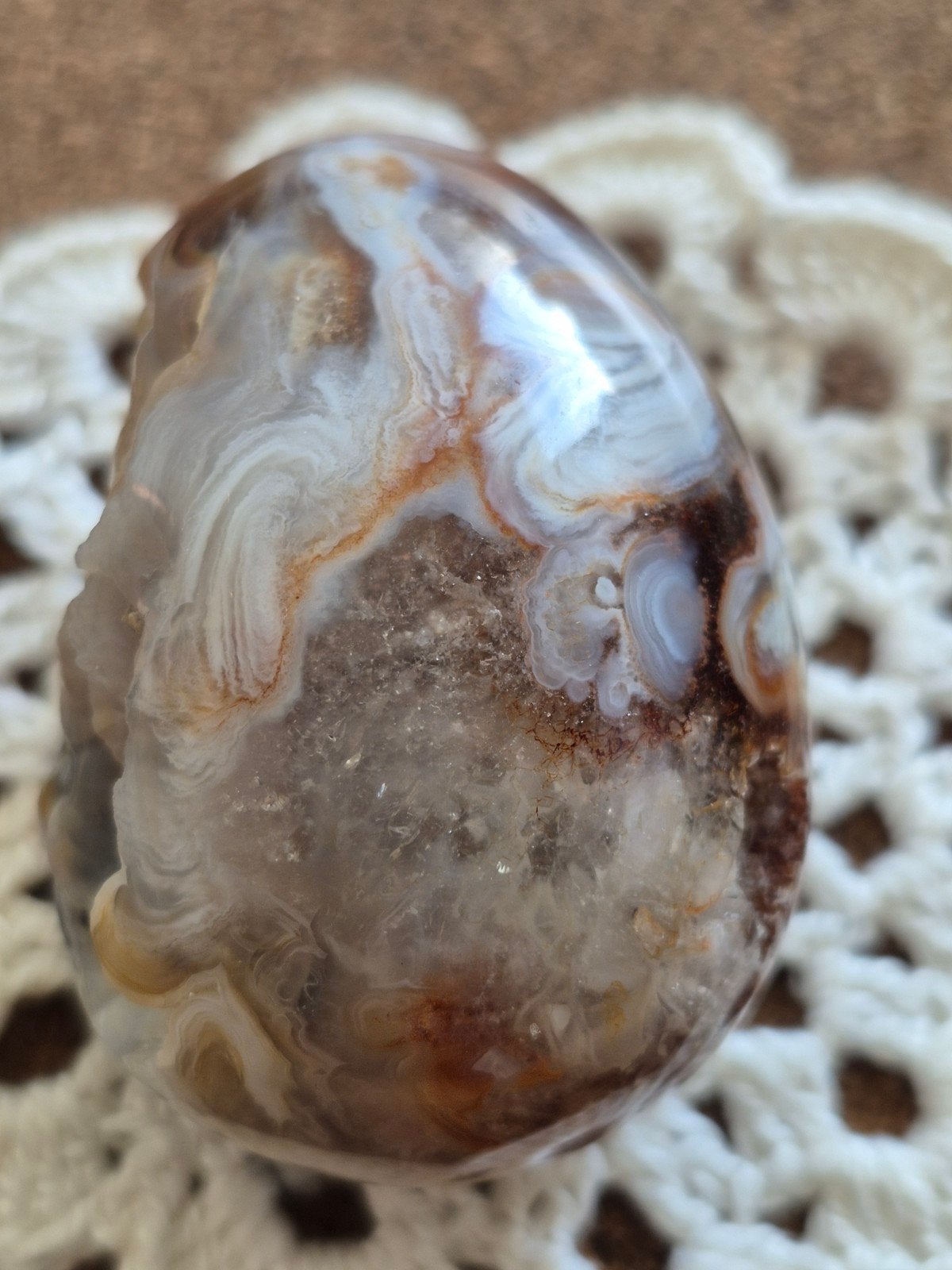 Bijzonder mooie Agaat met kristal eivorm 4,5 x 6 cm, Ophalen of Verzenden