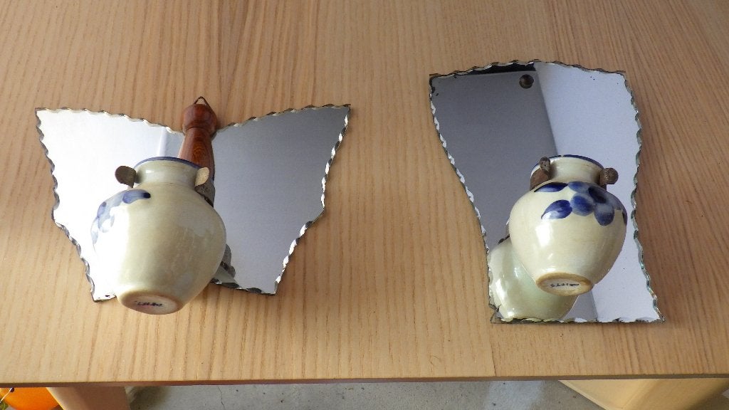 2 mooie retro wandvaasjes met spiegel, Ophalen of Verzenden, Overige typen