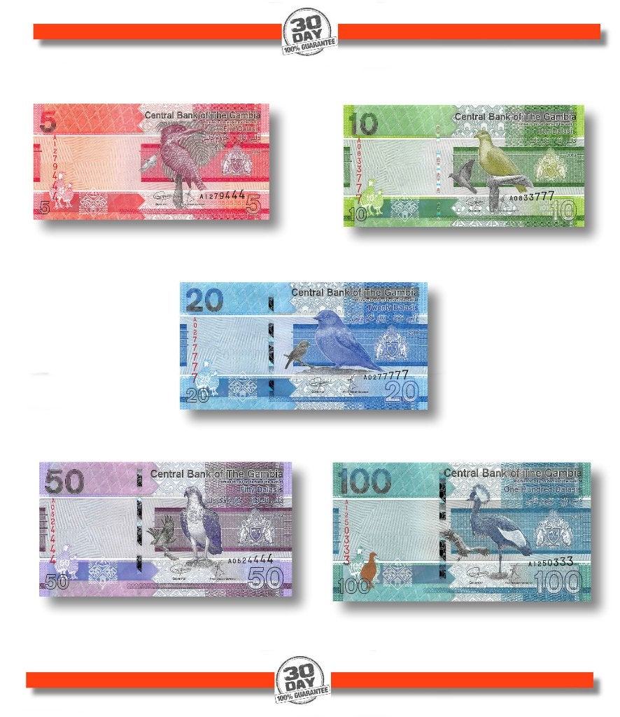 Gambia set 5-10-20-50-100 Dalasis 2019 Unc, Ophalen of Verzenden, Overige landen, Setje