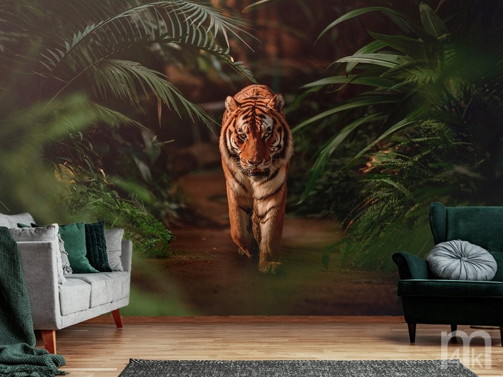 Tijger in de Jungle behang, ook op maat, Muurdeco4kids, Verzenden