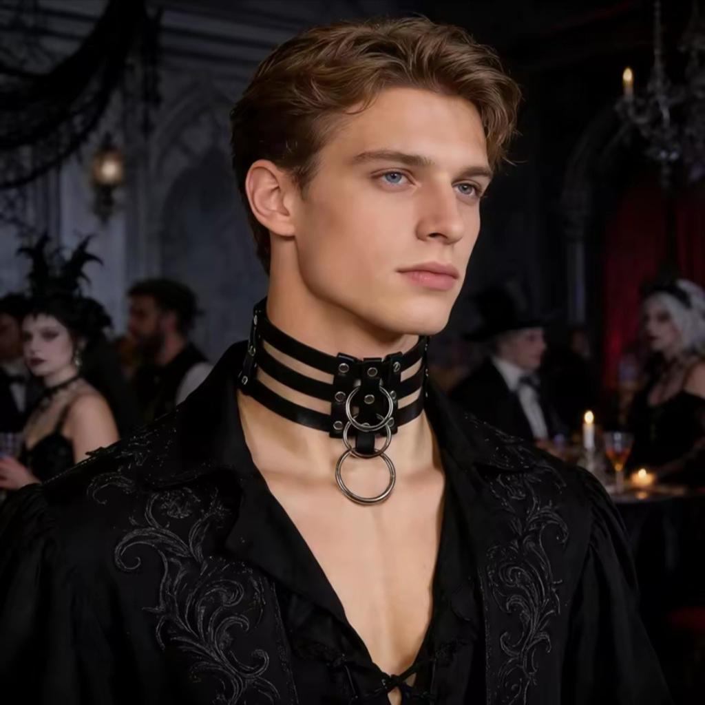 Mooie Leren Choker met Rings, Verstelbaar, Overige materialen, Verstelbaar, Verzenden, Zwart