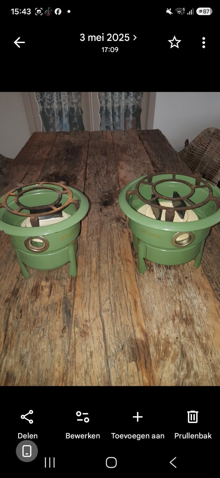 Vintage petroleumstelletjes - 2 stuks, Ophalen of Verzenden