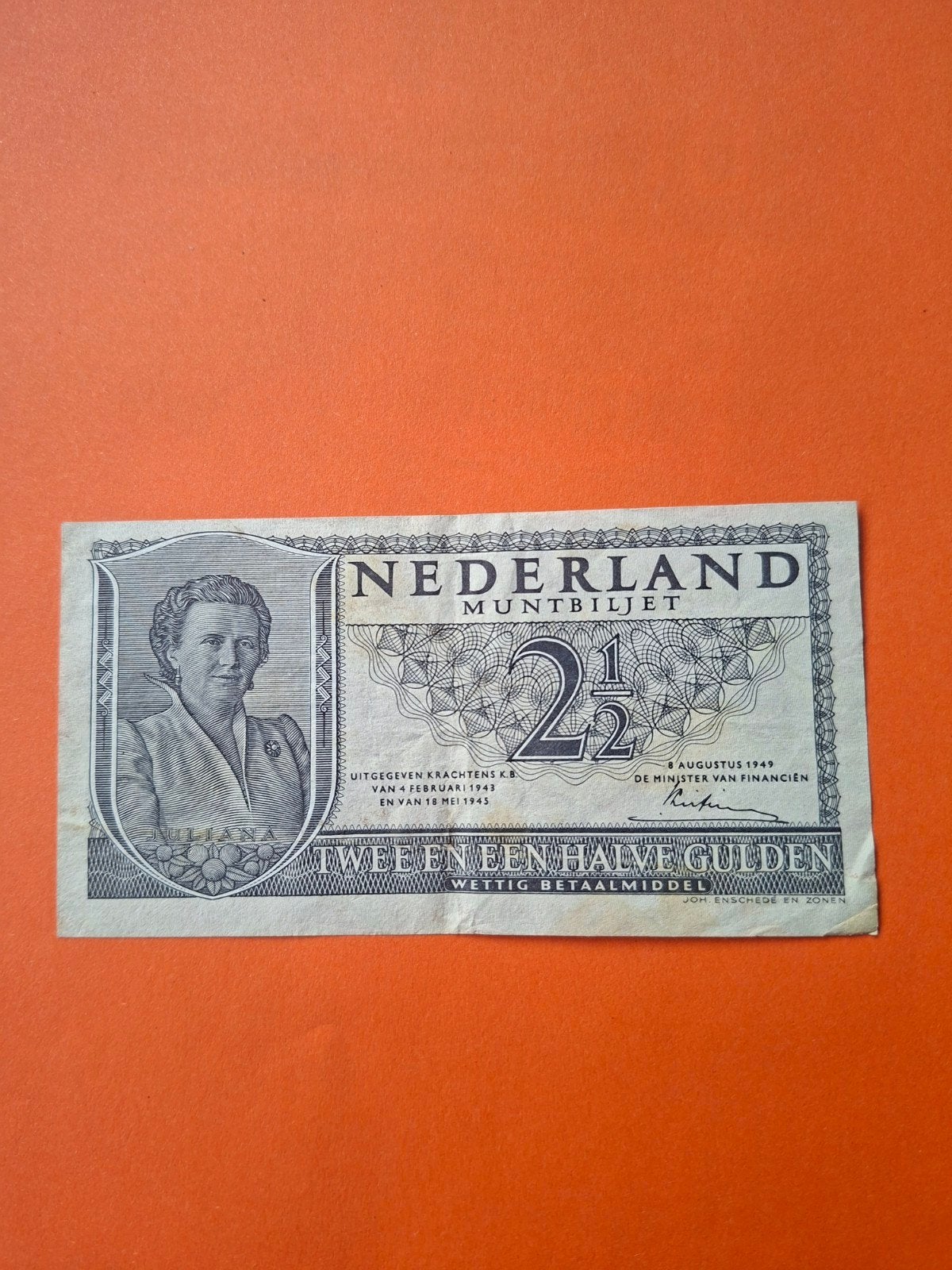 2,5 gulden Juliana misdruk uit 1949 in ZF+
Verkeerd gesneden, Ophalen of Verzenden, 2½ gulden, Los biljet