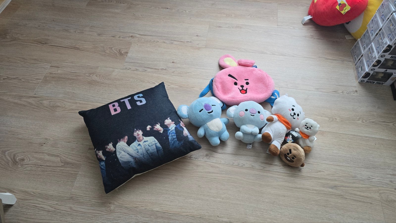 BT21 knuffels en kussen set - Koya, Cooky, RJ, Shooky, Gebruikt, Overige merken, Overige karakters, Konijn