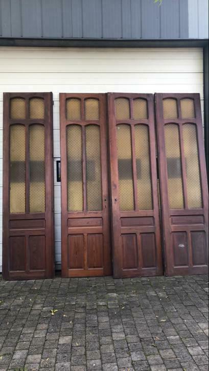 Antieke set ensuitedeuren in pitch pine uit 1906, Doe-het-zelf en Verbouw, Deuren en Horren, Ophalen, La belle porte, Jurgen.hoogenboezem@gmail.com