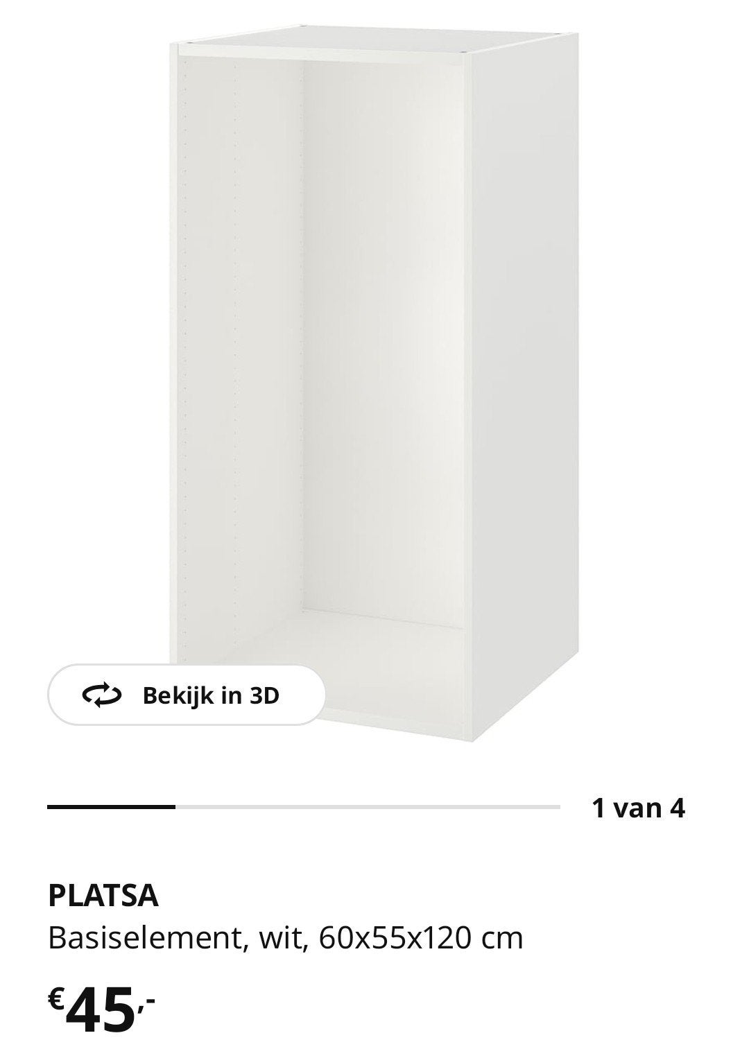 Ikea Platsa basiselement 60x55x120 wit, Ophalen, Zo goed als nieuw