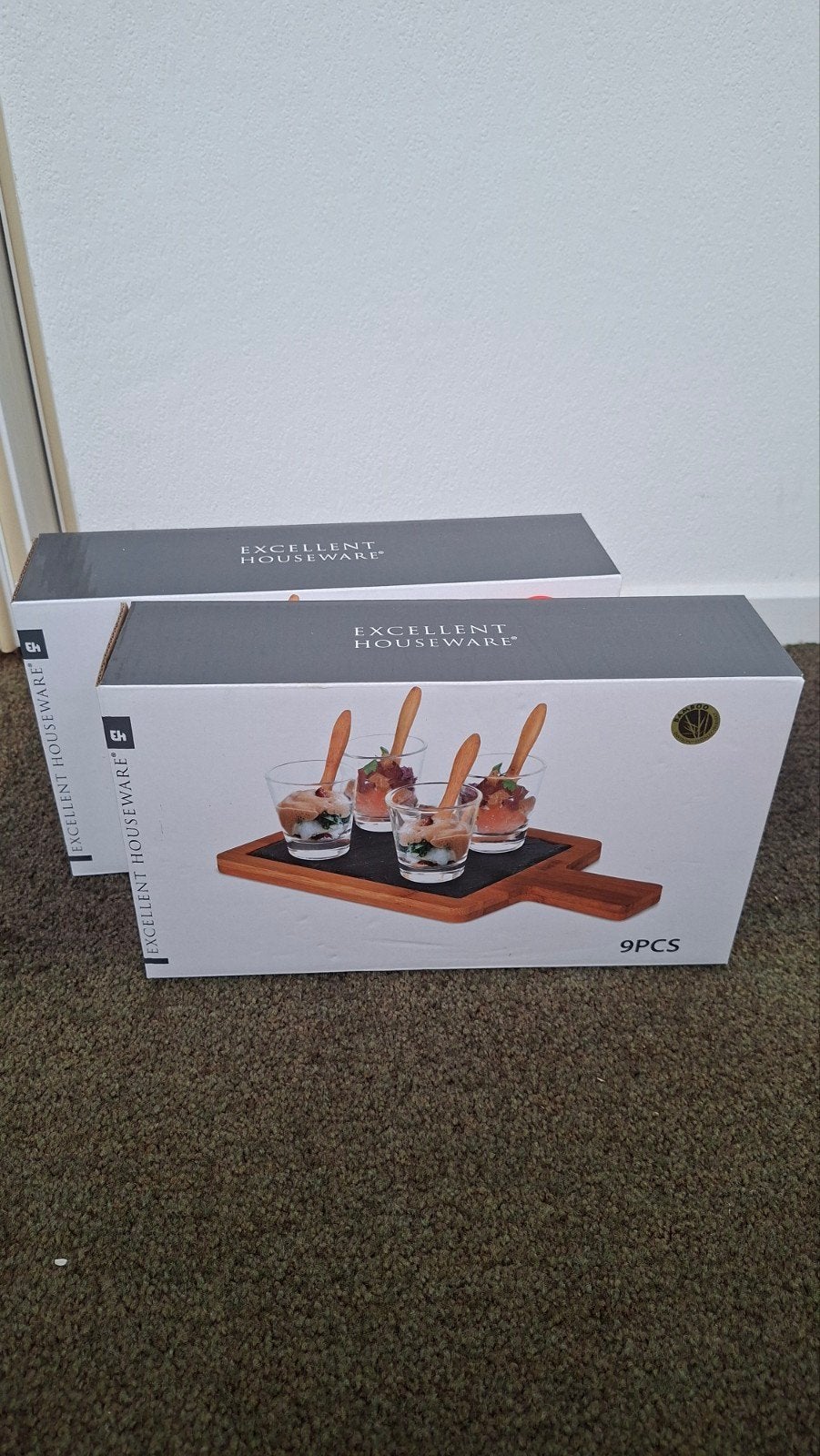 2x Excellent Houseware Amuse Set - 4 glaasjes, lepels, plank, Overige typen, Hout, Nieuw, Ophalen of Verzenden