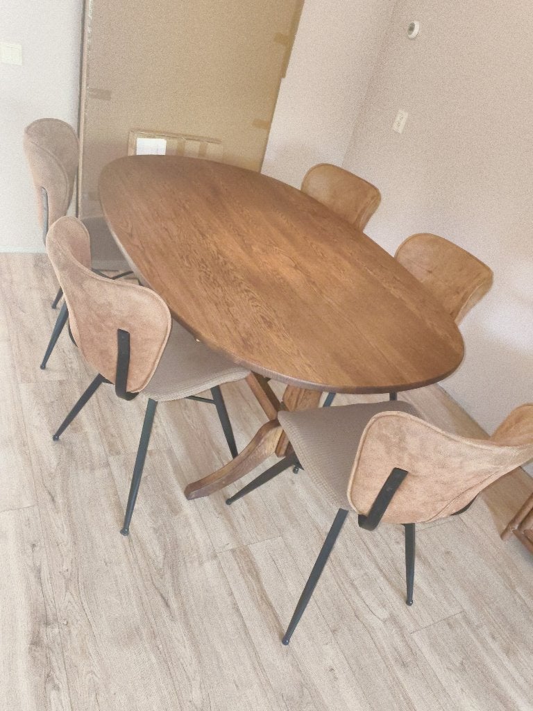 Ovale eetkamer tafel en 6 stoelen, Huis en Inrichting, Complete eetkamers, Ophalen, Gebruikt, 4 tot 6 stoelen