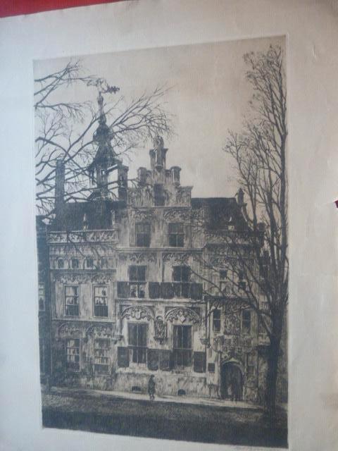 Bert Bongers  -  kapitaal / oud pand., Antiek en Kunst, Kunst | Etsen en Gravures, Ophalen of Verzenden, Stadsgezicht, Ets, 1900 - 1949