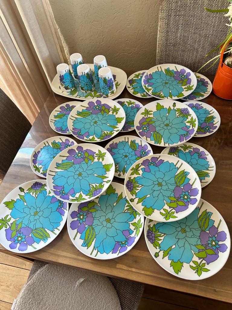 Coraline melamine servies bord vintage beker camping retro, Ophalen, Gebruikt