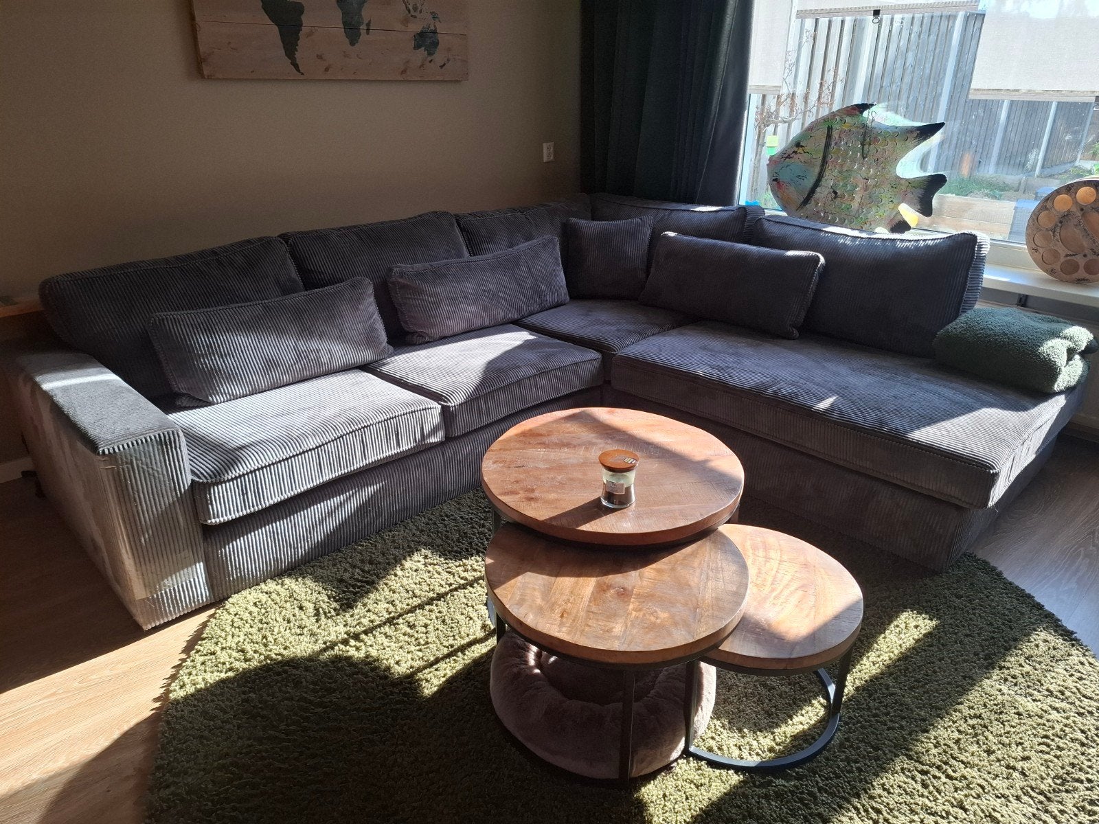 Hoekbank California ribcord antraciet - Zo goed als nieuw, Ophalen, Modern, Comfortabel, 250 tot 300 cm, Hoekbank