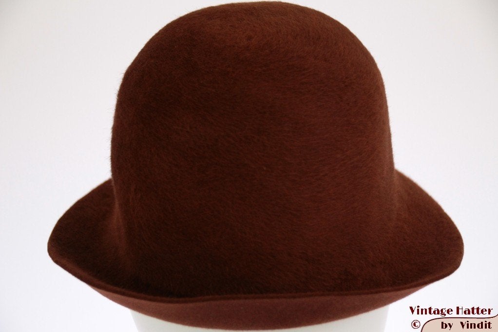 Vintage Dameshoed cloche dophoed bruin haarvilt 56, Ophalen of Verzenden, Gedragen, 56 of 57 cm (M, 7 of 7⅛ inch), Hoed