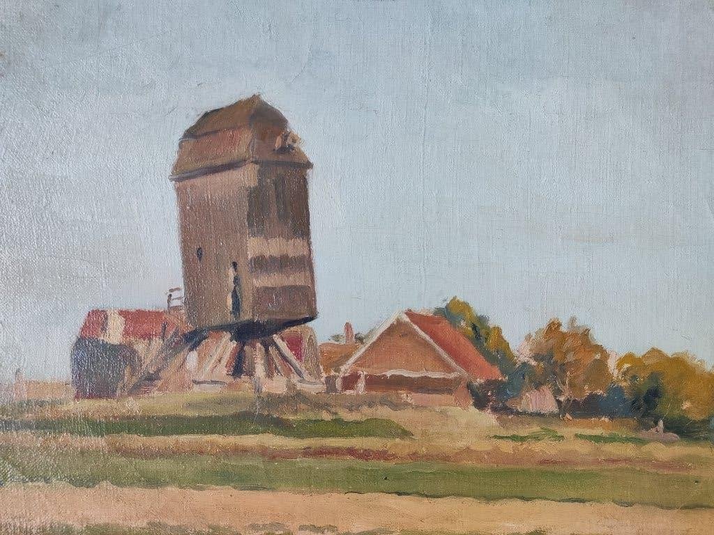 J.E. v.d. Wetering de Rooij (1877-1972) - Oude standerdmolen, Antiek en Kunst, Kunst | Schilderijen | Klassiek, Landschap, Impressionistisch