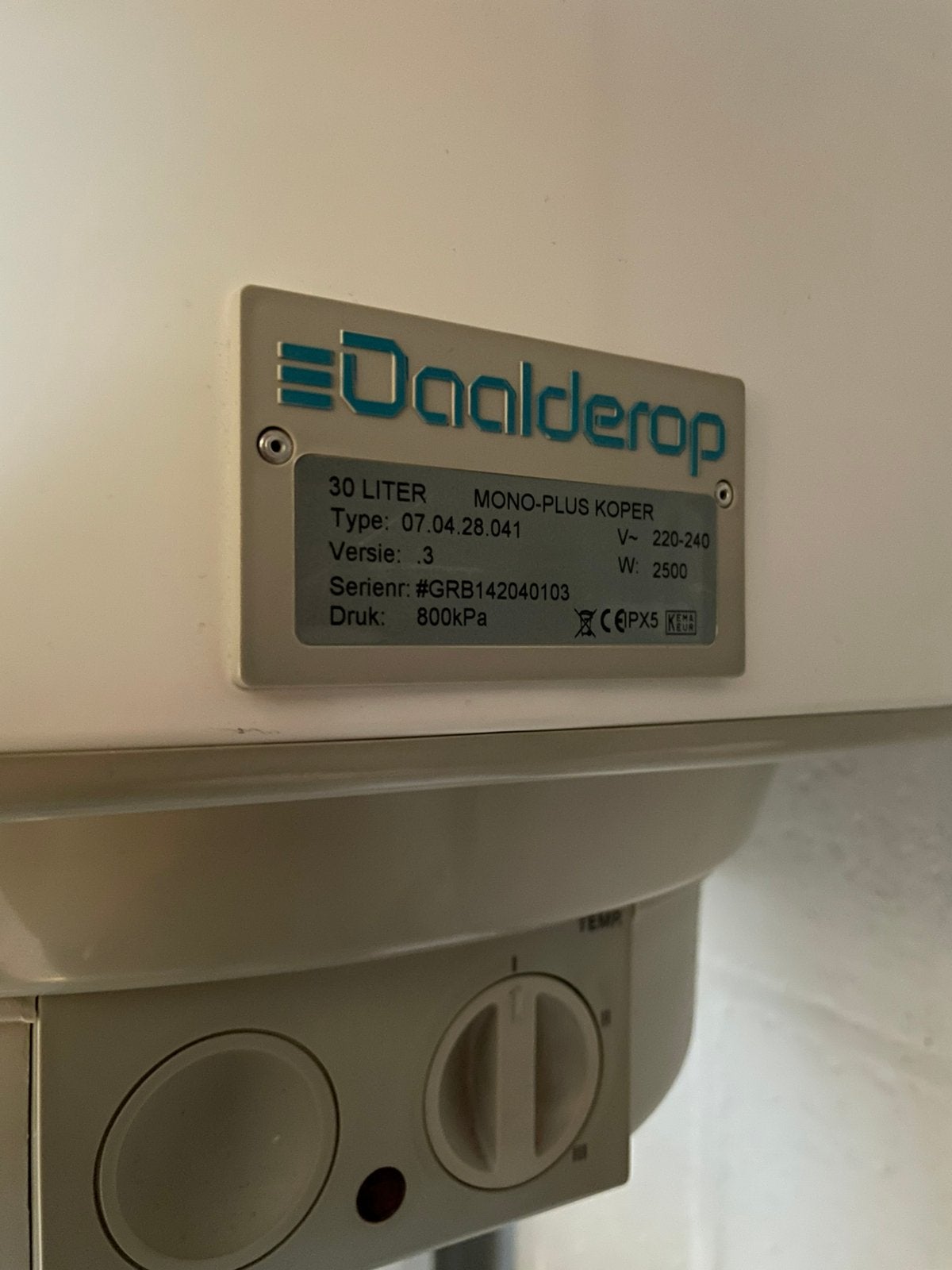 Daalderop 30 liter boiler., Doe-het-zelf en Verbouw, Geisers en Boilers, 20 tot 100 liter, Ophalen, Zo goed als nieuw, Boiler