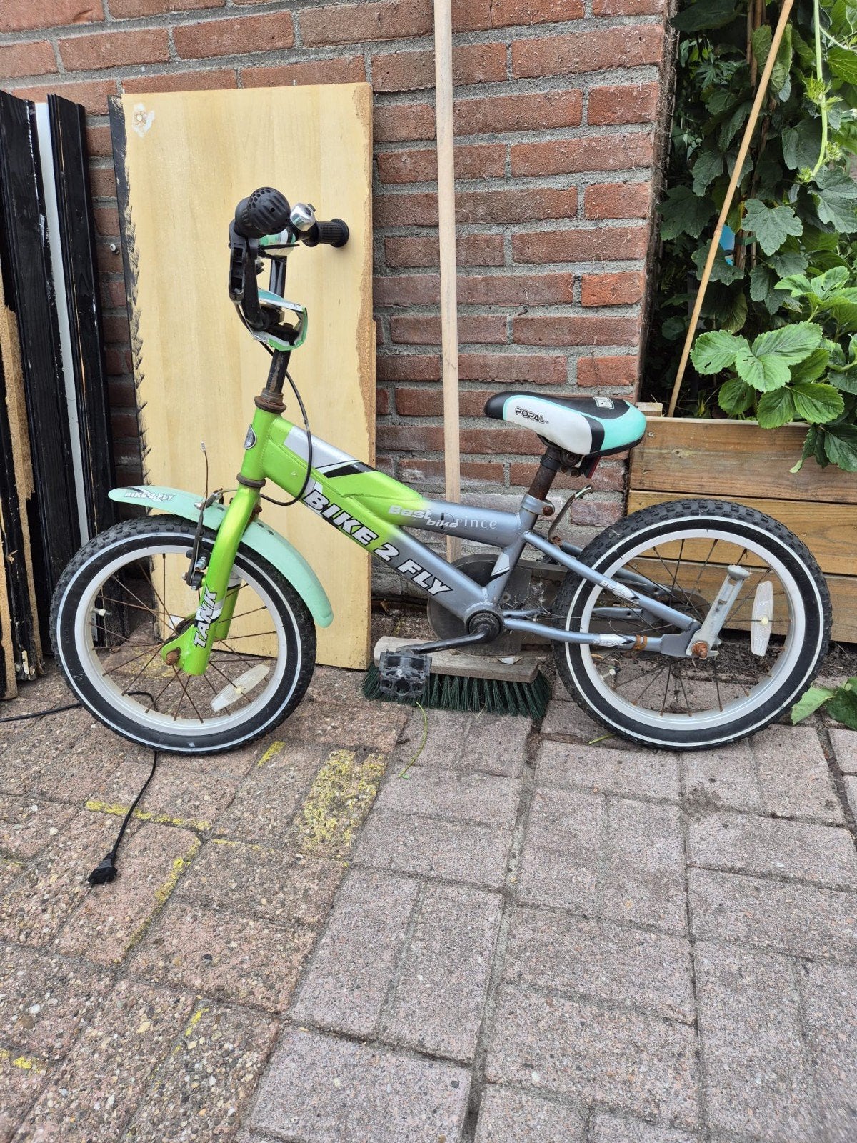 Kinderfiets Bike 2 Fly - Groen/Grijs 16 inch, Ophalen, Velgrem, Bike 2 Fly, 16 tot 20 inch