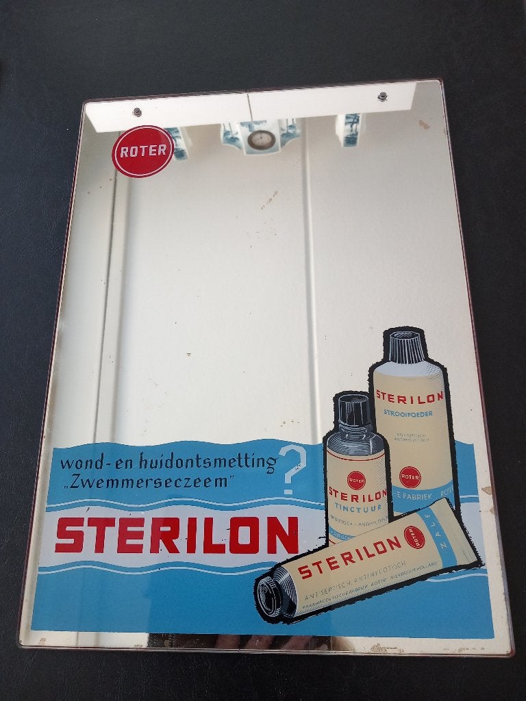 Roter / Sterilon Reclame Spiegel, jaren 50, Verzamelen, Ophalen of Verzenden, Gebruikt, Reclamebord