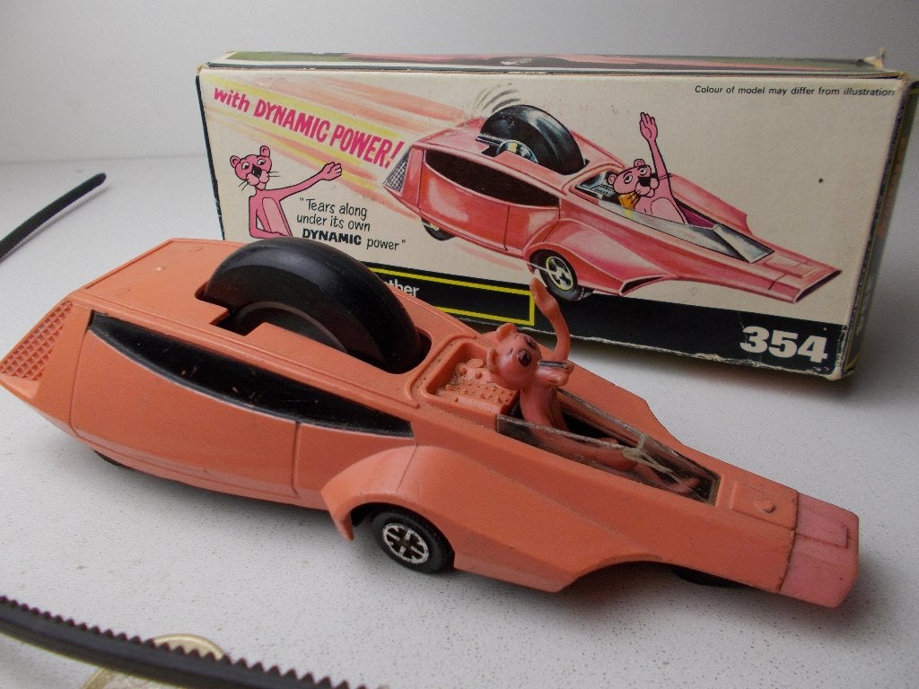 1972 Dinky Toys 354 PINK PANTHER + ORIGINELE DOOS +TREKKOORD, Ophalen of Verzenden, Zo goed als nieuw, Auto, Dinky Toys