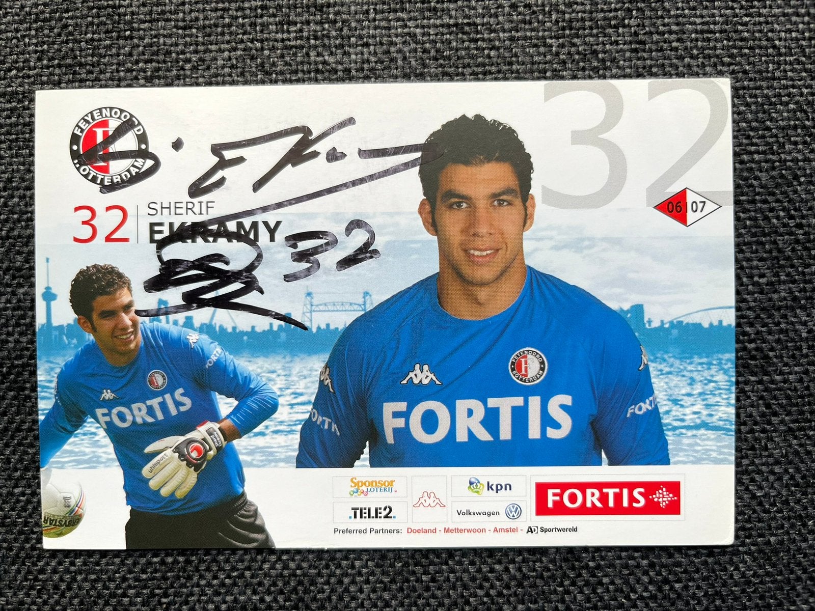 Feyenoord spelerskaart Ekramy met handtekening, Verzamelen, Ophalen of Verzenden, Zo goed als nieuw, Feyenoord, Spelerskaart