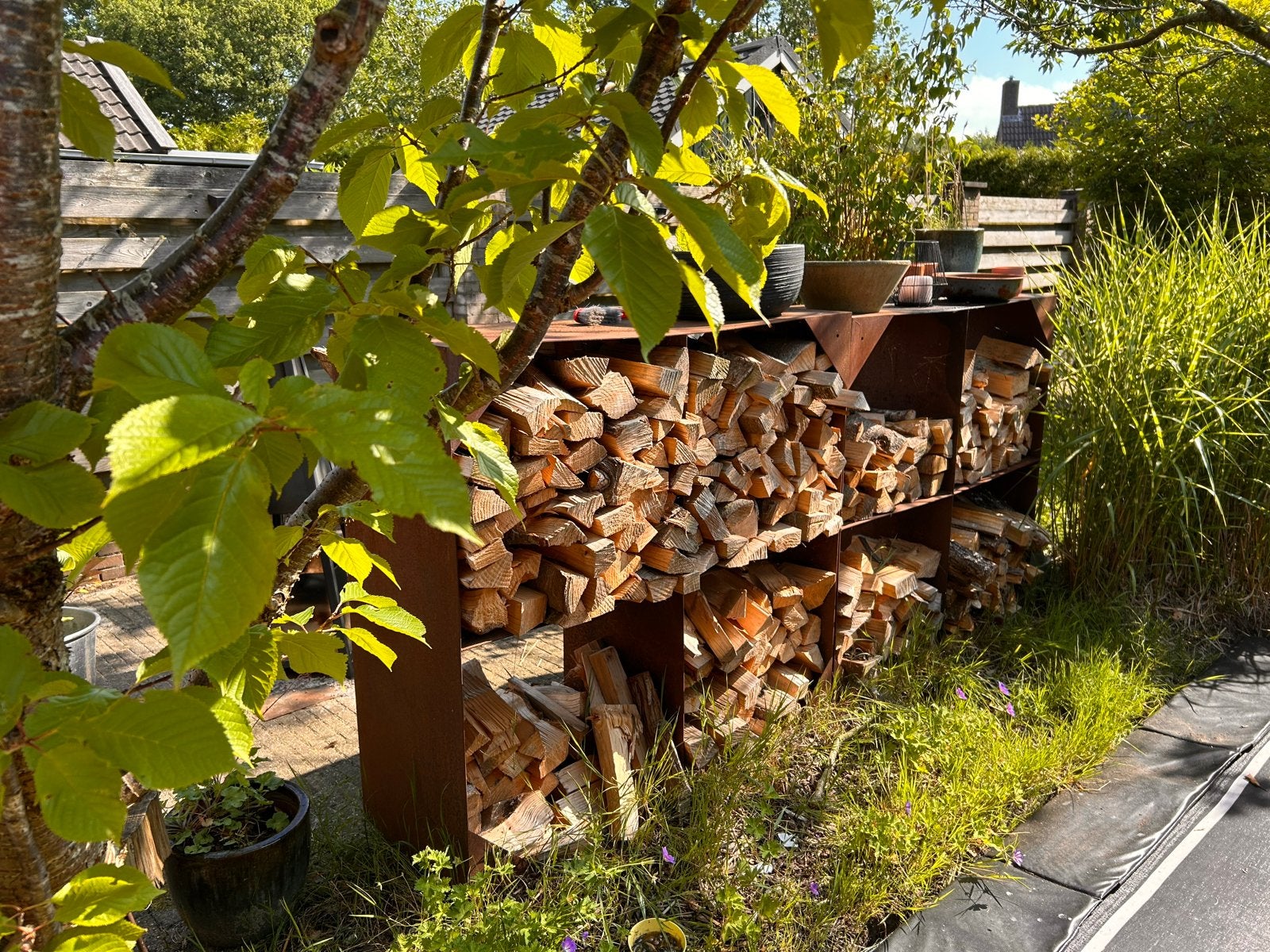 2 Robuuste Stapelbare Houtopslagrekken 130x130x50cm, Tuin en Terras, Haardhout, Minder dan 3 m³, Ophalen of Verzenden, Overige houtsoorten