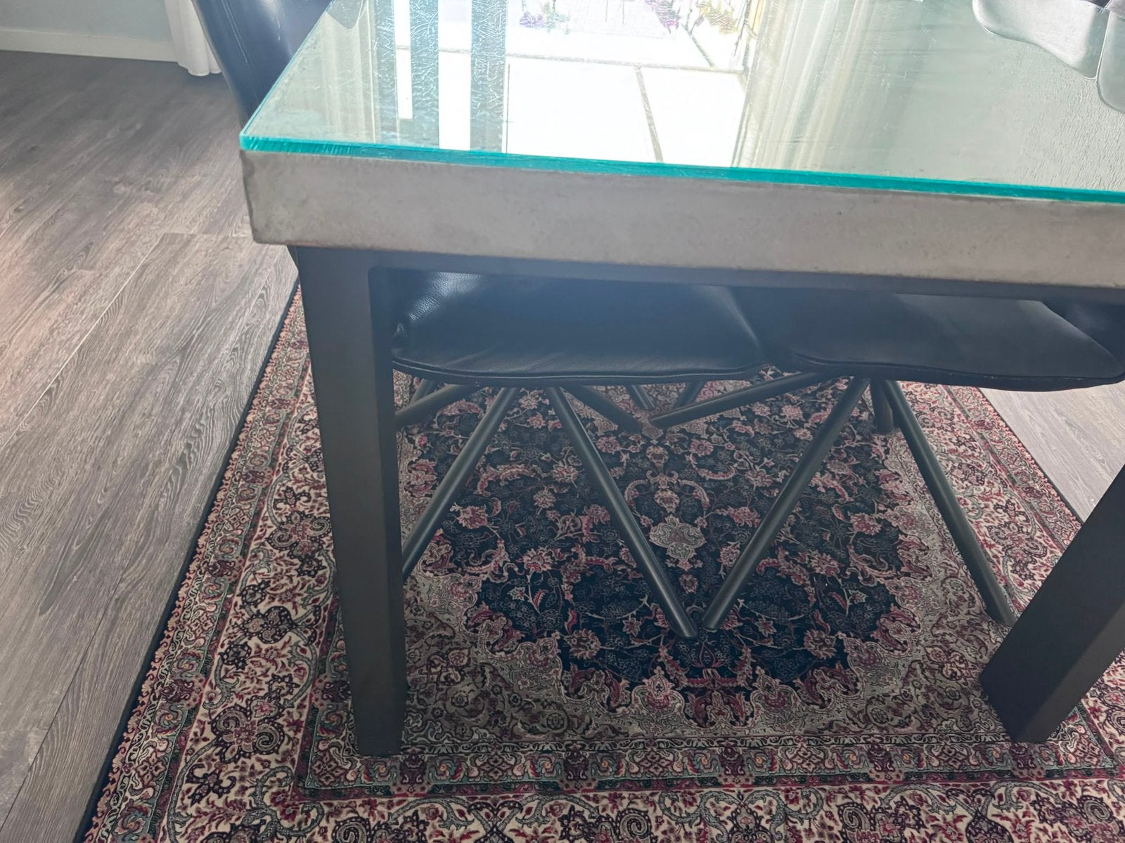 Eettafel met stoelen en salontafel Betonlook, Ophalen, Zo goed als nieuw, Rechthoekig, 50 tot 100 cm