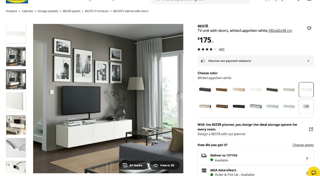 BESTÅ Kast met deur EN BESTÅ TV Kast, Ophalen, 25 tot 50 cm, 50 tot 100 cm, Minder dan 100 cm