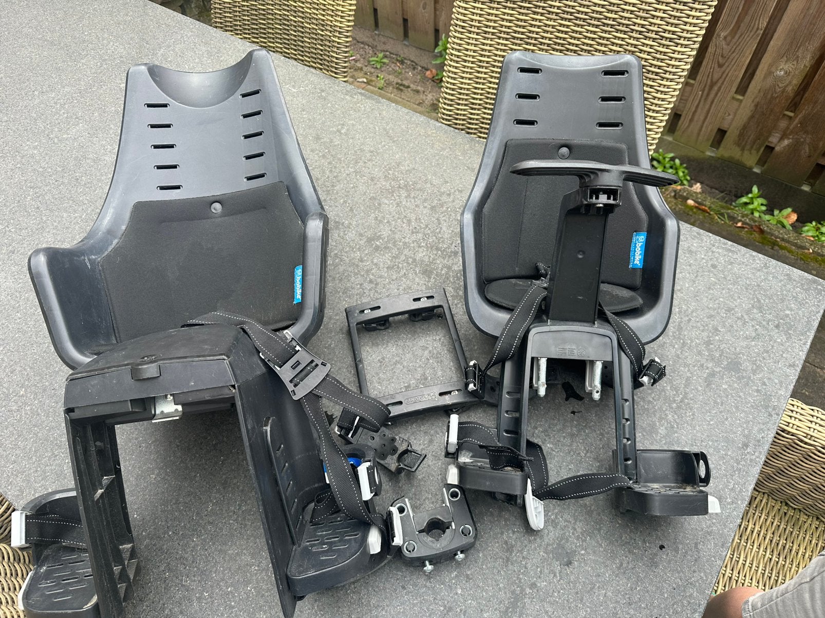 Fietsstoeltjes Bo Bike (1x voor en 1x achter), Ophalen, Gebruikt, 9 t/m 18 kg, Voetsteuntjes