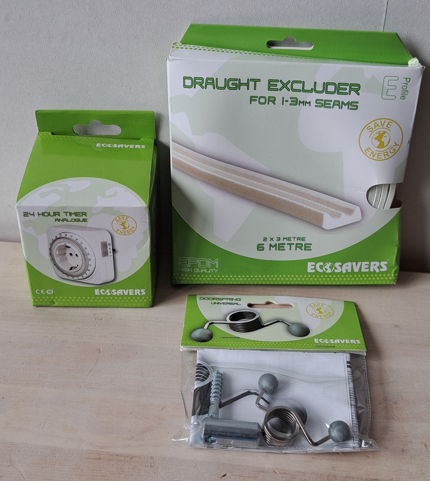 3x Ecosavers: timer, tochtstrip, deur veer, Ophalen of Verzenden, Nieuw