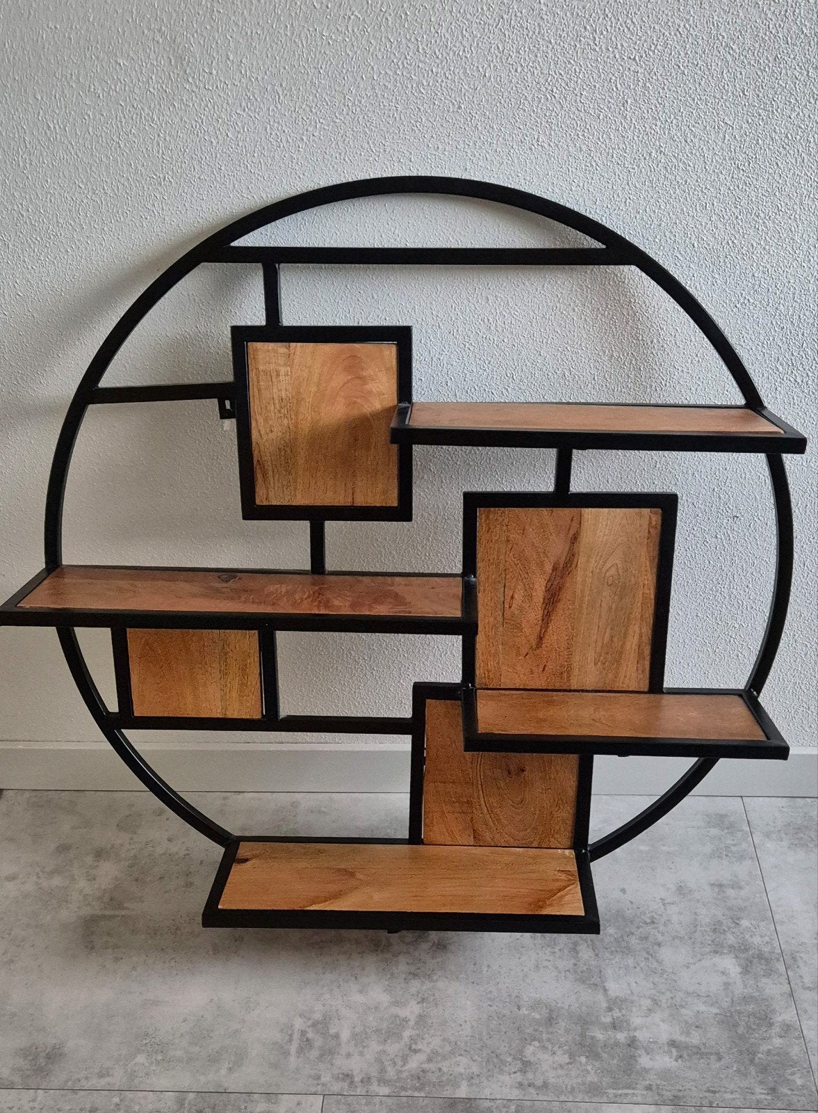 Rond wandrek mangohout en metaal - 80 cm diameter, Huis en Inrichting, Ophalen, Zo goed als nieuw