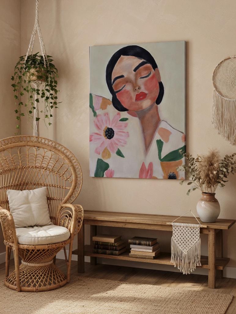 Schilderij Vrouw met Bloemen - Canvas Kunst, Ophalen of Verzenden