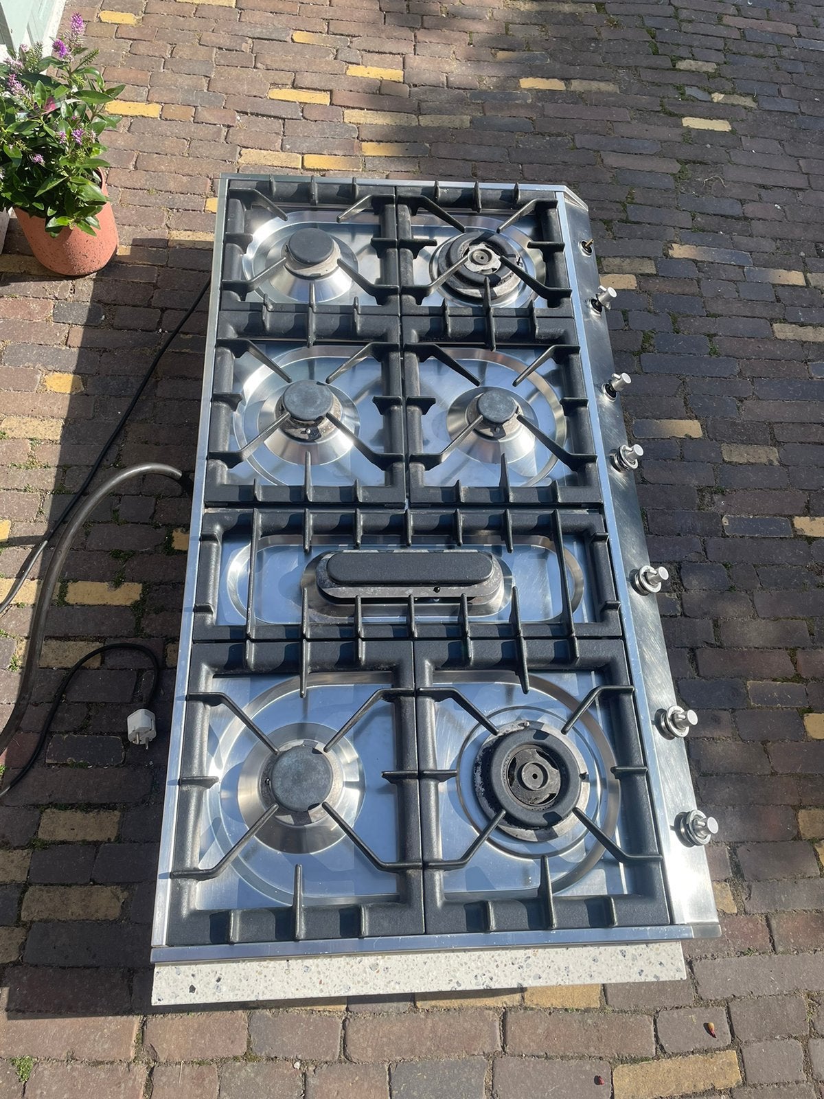 Boretti RVS Inbouw Kookplaat 6 Pitten Wokbrander, Ophalen, Gebruikt, Inbouw, Gas