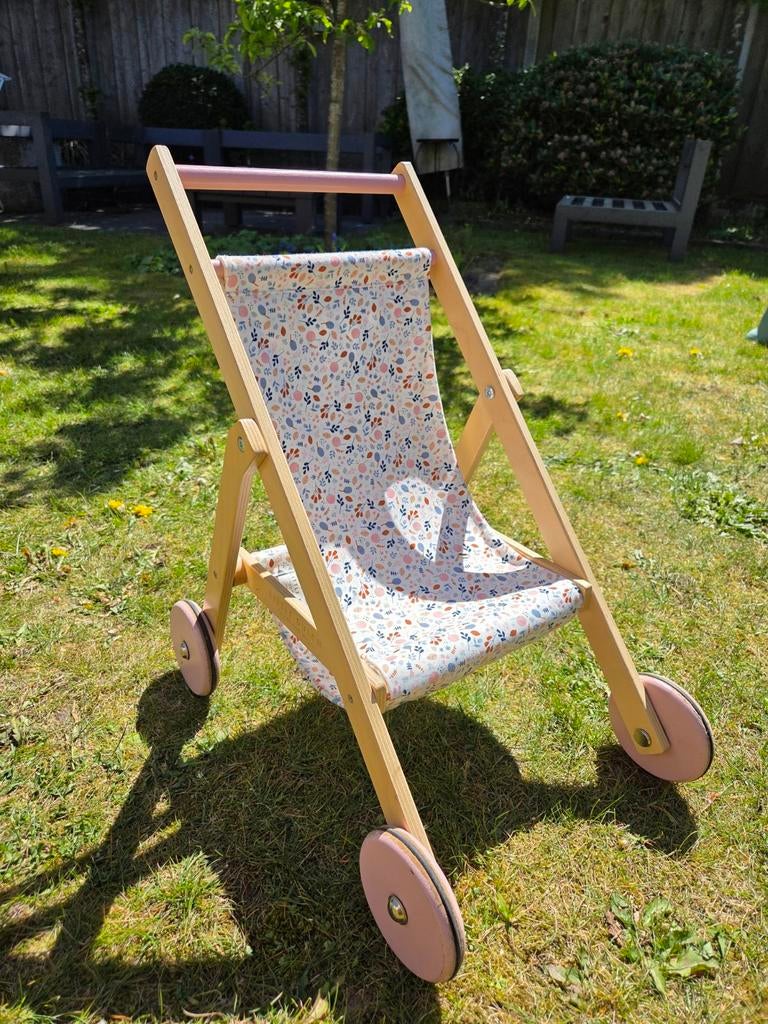 Houten buggy/poppenwagen met bloemenprint - Little Dutch, Kinderen en Baby's, Speelgoed | Poppen, Ophalen, Gebruikt, Overige typen