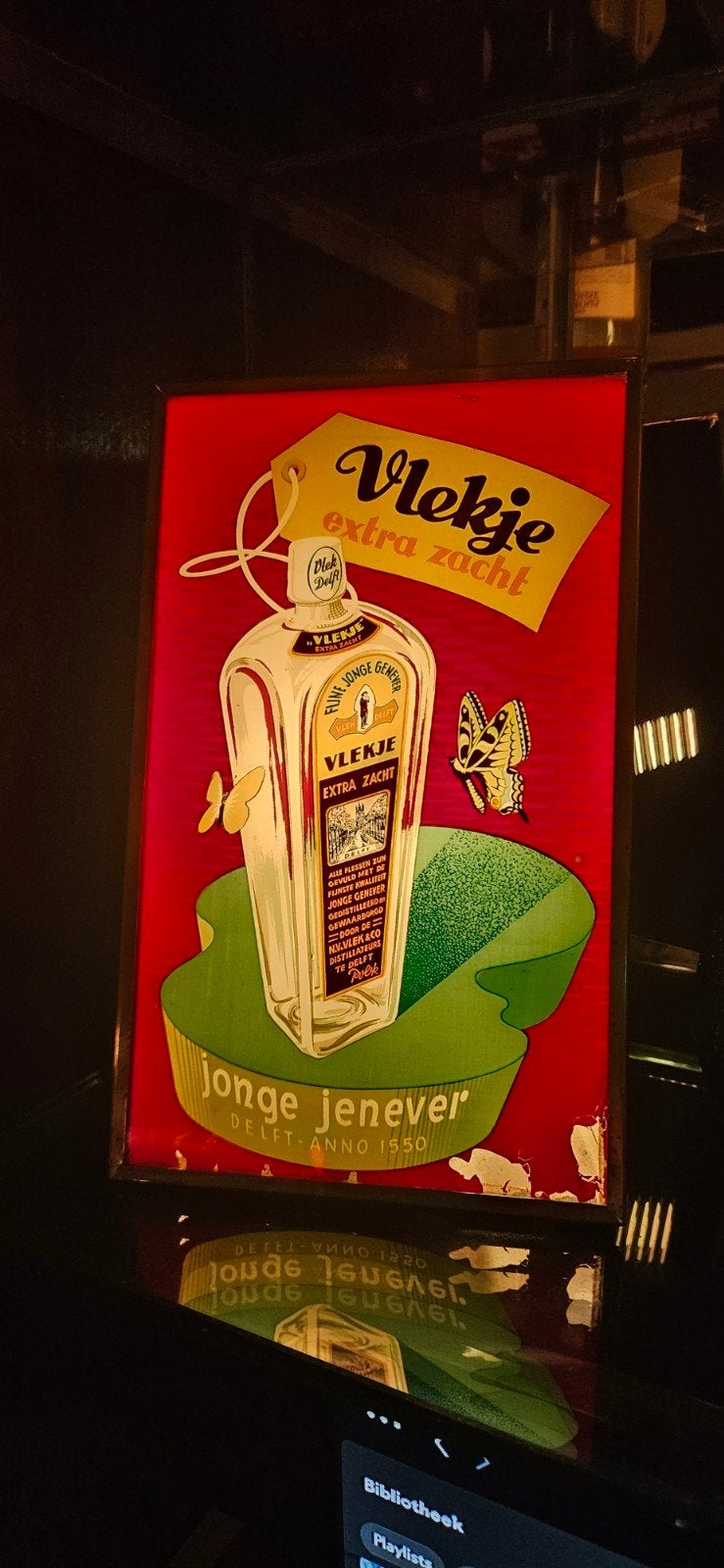 Reclame lichtbakje vlekje jenever., Ophalen of Verzenden, Gebruikt, Reclamebord