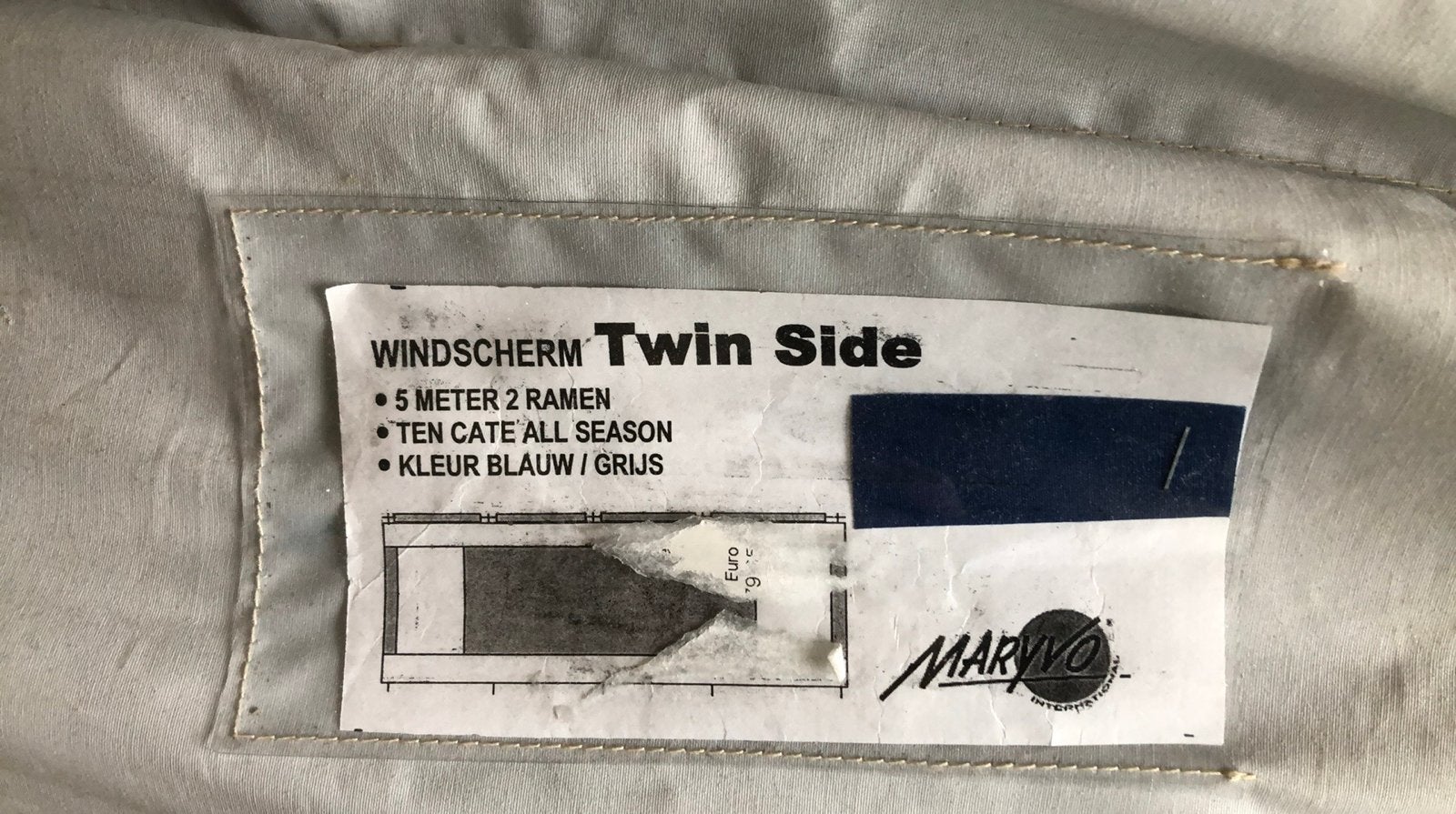 Marvvo Windscherm Twin Side - 5 meter, blauw/grijs, Ophalen, Gebruikt