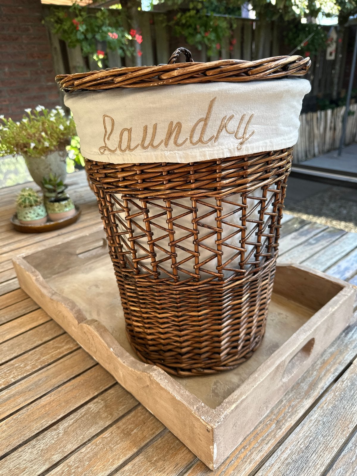 Wasmand met voering en deksel - 'Laundry' design, Ophalen, Natuurlijk materiaal, Bruin, Landelijk