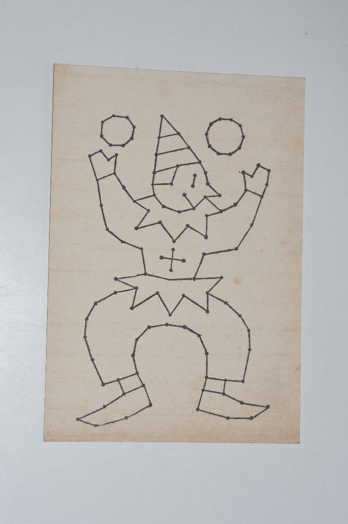 Antieke prikkaart borduren plaat clown 30s, Verzenden, Patroon