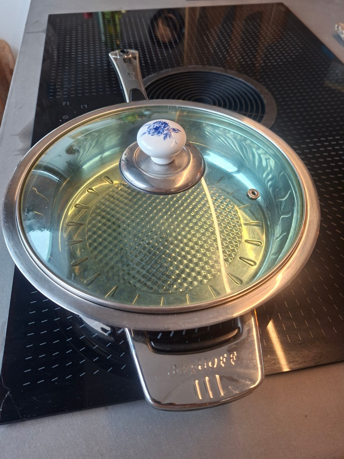 Professionele Berghoff hapjespan van roestvrij staal, Braadpan, Met deksel, Ophalen of Verzenden, Zo goed als nieuw