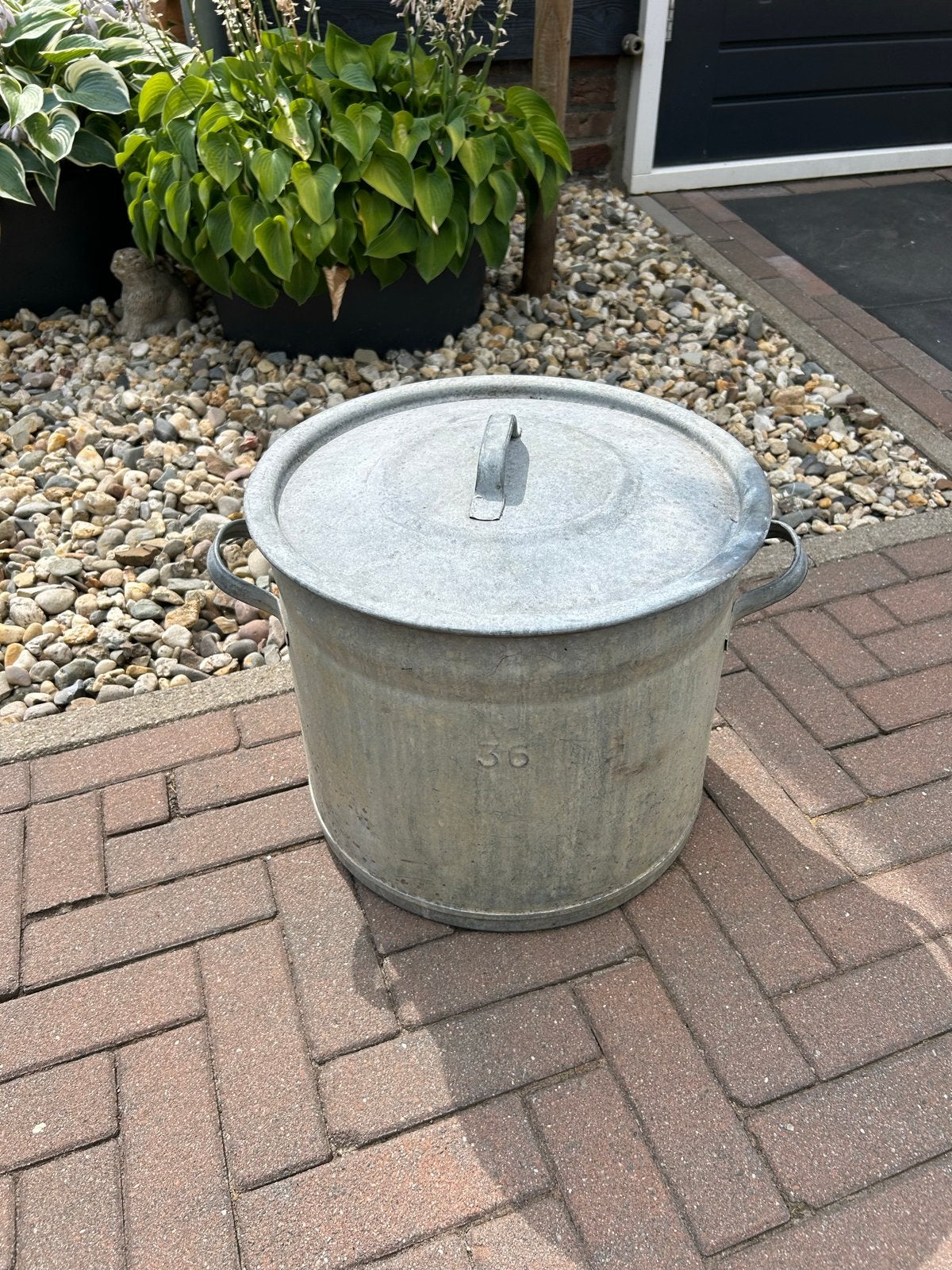Vintage verzinkte wasketel met deksel - Maat 36, Antiek en Kunst, Ophalen