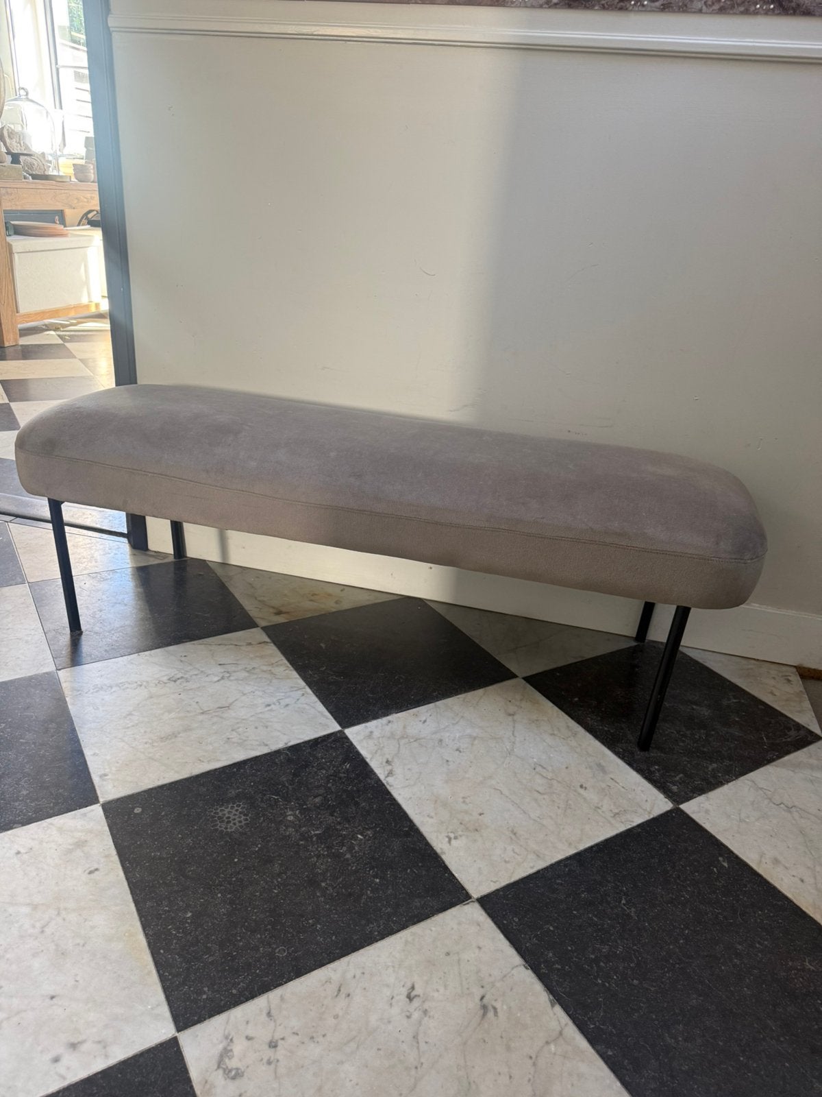 Bankje karwei velvet antraciet, Ophalen, Zo goed als nieuw, Rechthoekig, Minder dan 50 cm