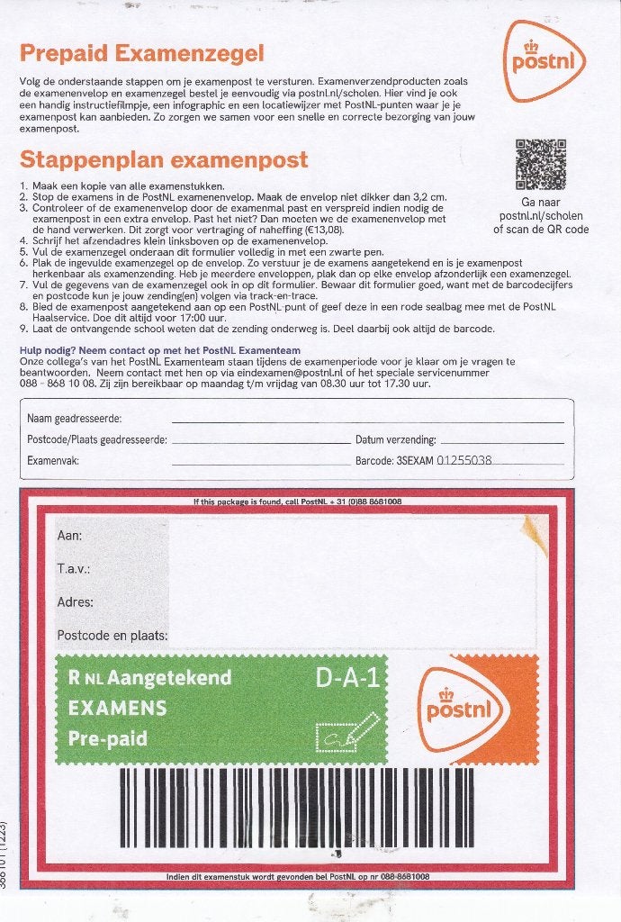Nederland- 2024.29.9- Prepaid Examenzegel- P, Ophalen of Verzenden, Na 1940, Postfris