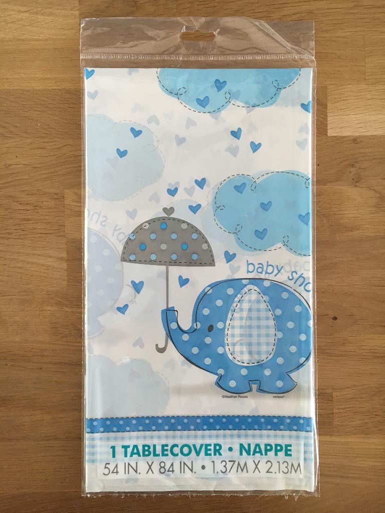 Tafelkleed olifantje baby shower blauw - 137x213cm | jongen, Ophalen of Verzenden, Nieuw, Geboorte of Huwelijk