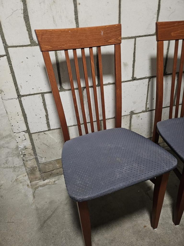 4 Oude Eetkamerstoelen - Klassiek Hout met Grijze Zitting, Ophalen of Verzenden