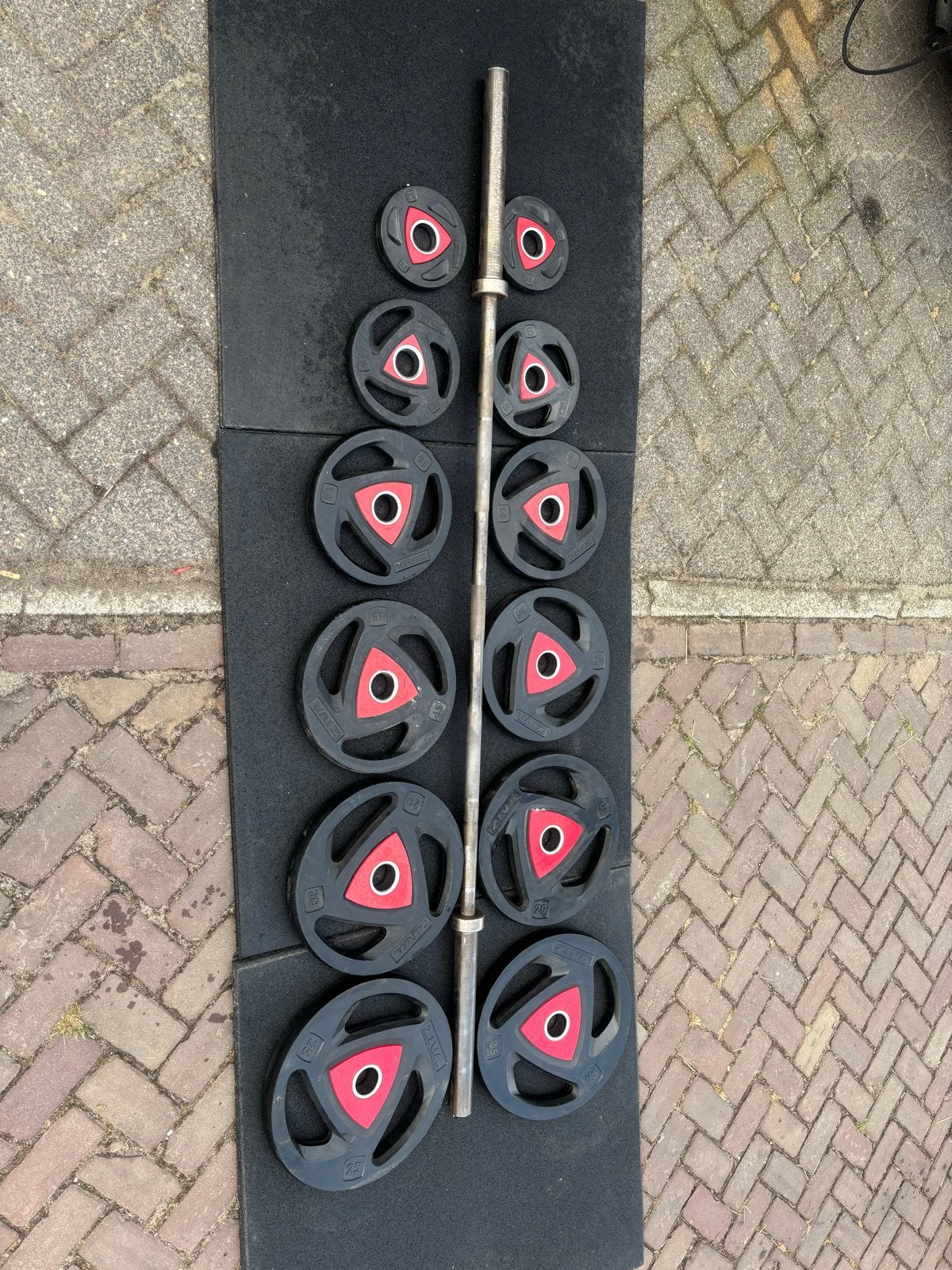 177,5 kg Halterset met Ziva Schijven en Barbell, Gebruikt, Ziva, Armen, Ziva