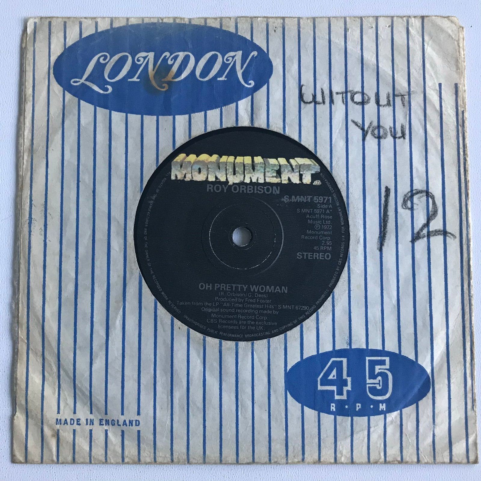 Roy Orbison - Oh Pretty Woman / It's Over (Single), Cd's en Dvd's, Vinyl Singles, Originele persing, Ophalen of Verzenden, Gebruikt