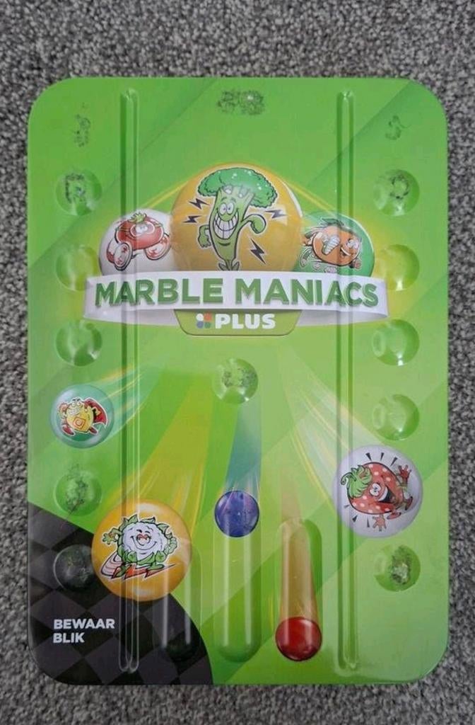 Te koop als nieuw Marble Maniacs verzamelblik+knikkers, Verzamelen, Supermarktacties, Plus, Ophalen of Verzenden