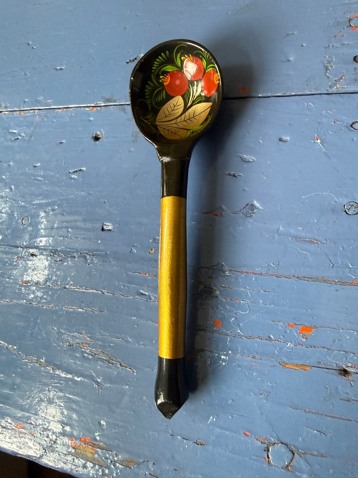 Handgeschilderde Russische Houten Lepel - Khokhloma Stijl, Antiek en Kunst, Ophalen of Verzenden