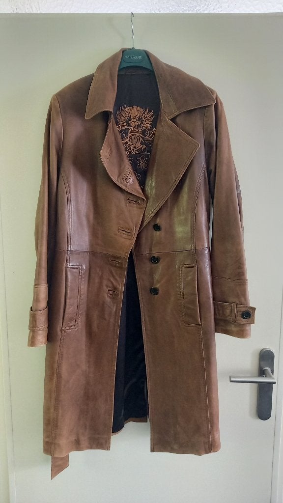 echt leren lange jas  M/L tussenjas, Kleding | Dames, Maat 38/40 (M), Bruin, Transmission, Ophalen of Verzenden