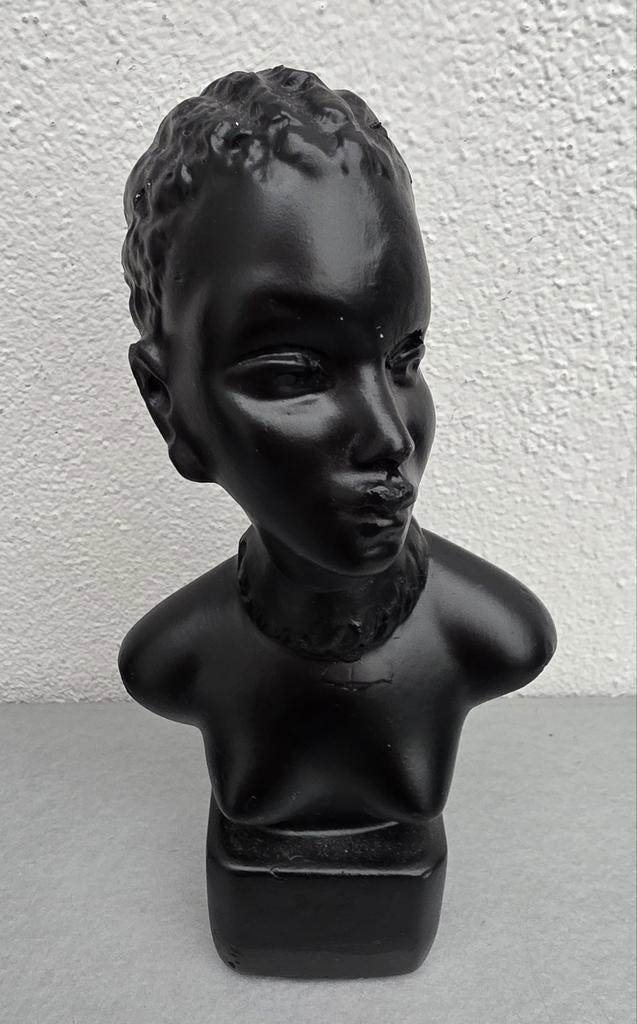 Vintage Buste van een Afrikaanse Vrouw, Zwart, Gips, Buste, Ophalen of Verzenden, Beschilderd